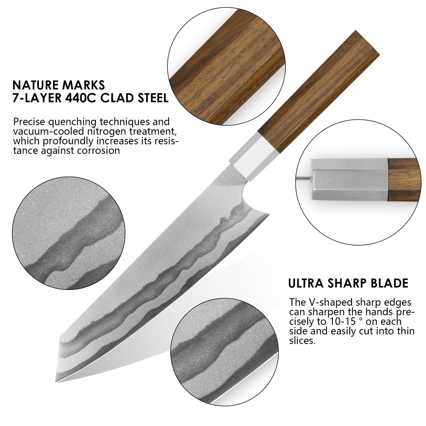 Keihatsu Japanese Gyuto Chef Knife 8 Inch Kiritsuke Knife, Professional Kitchen Ultra Sharp Vegetable Knives With Sheath & Box