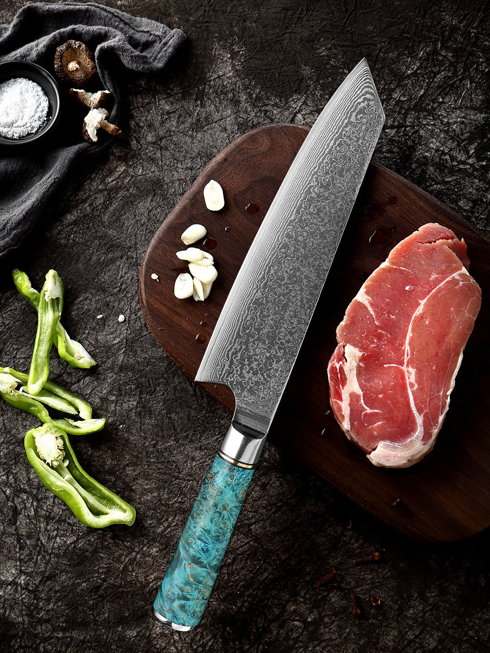 Stable Wooden Damascus Chef's Knife 8-Inch