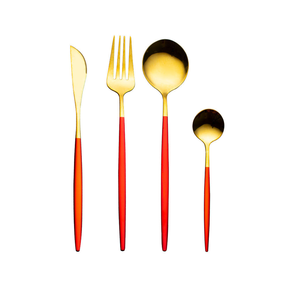 Cutlery Cutlery Set Gold Baked Lacquer Cutlery And Spoon Four-piece Set