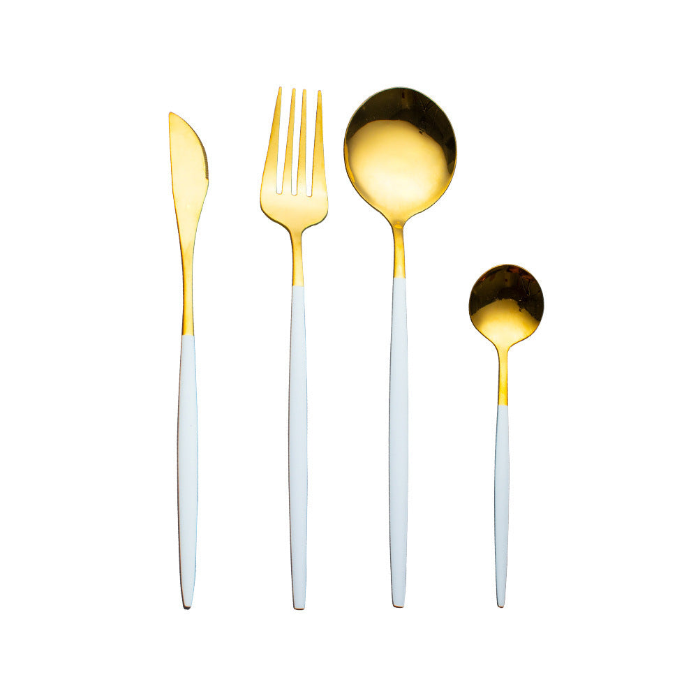 Cutlery Cutlery Set Gold Baked Lacquer Cutlery And Spoon Four-piece Set