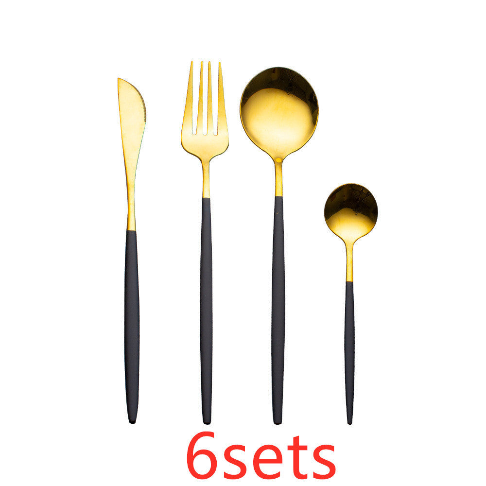 Cutlery Cutlery Set Gold Baked Lacquer Cutlery And Spoon Four-piece Set