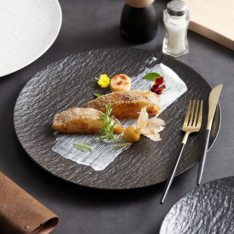 Ceramic Rock Pattern Round Flat Plate Hotel Tableware New Large Chicken