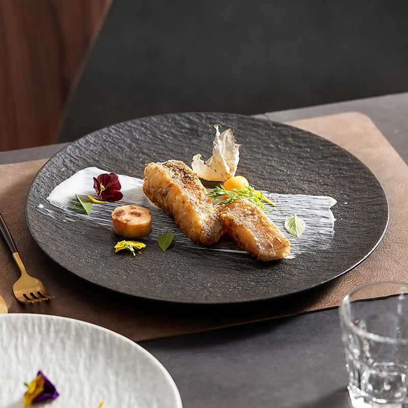 Ceramic Rock Pattern Round Flat Plate Hotel Tableware New Large Chicken