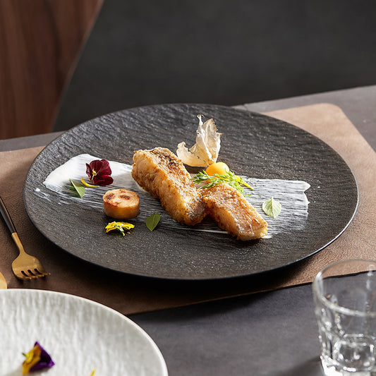 Ceramic Rock Pattern Round Flat Plate Hotel Tableware New Large Chicken
