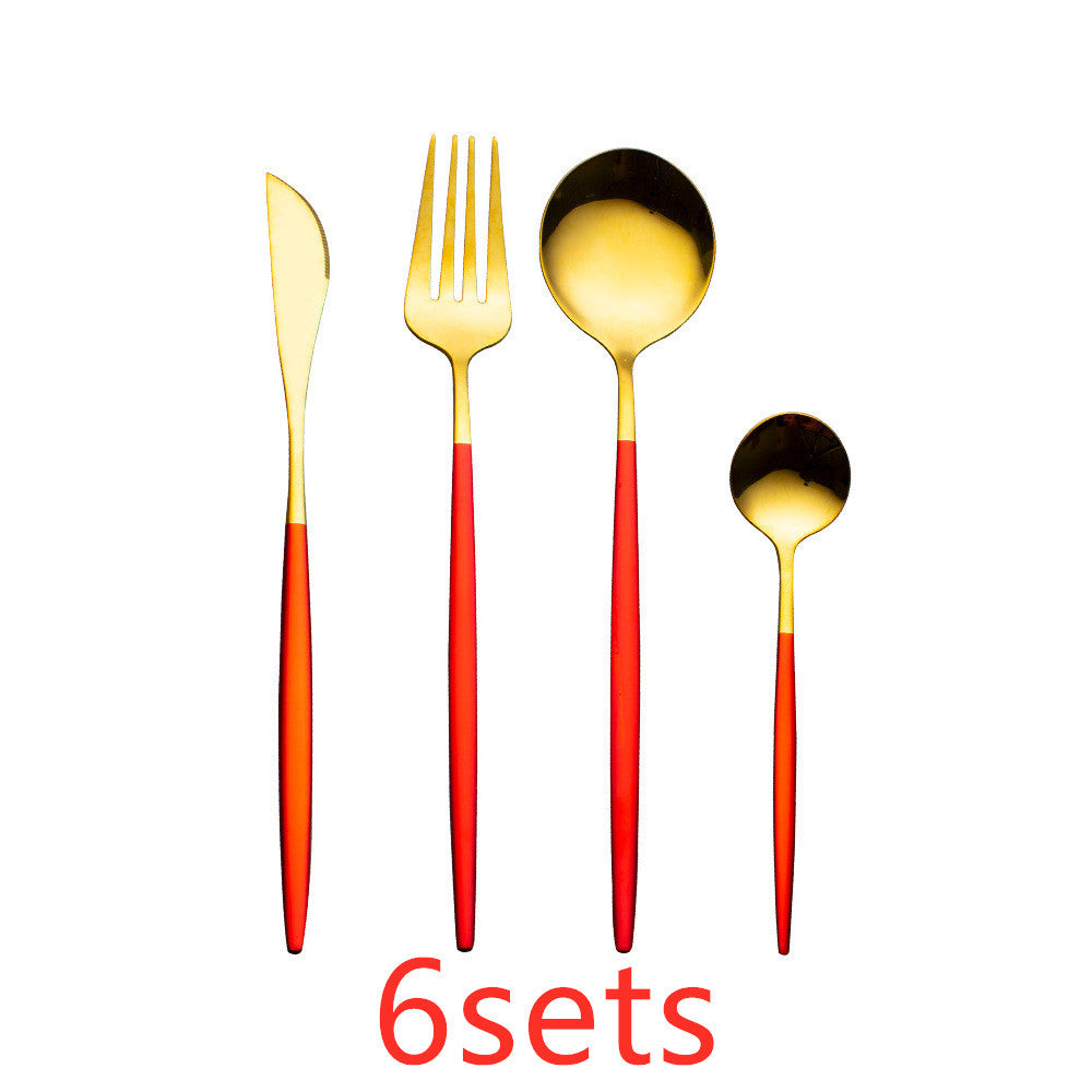 Cutlery Cutlery Set Gold Baked Lacquer Cutlery And Spoon Four-piece Set
