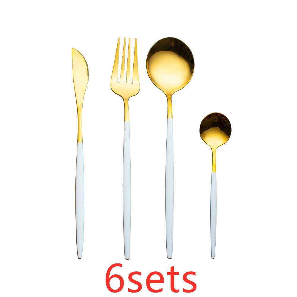 Cutlery Cutlery Set Gold Baked Lacquer Cutlery And Spoon Four-piece Set